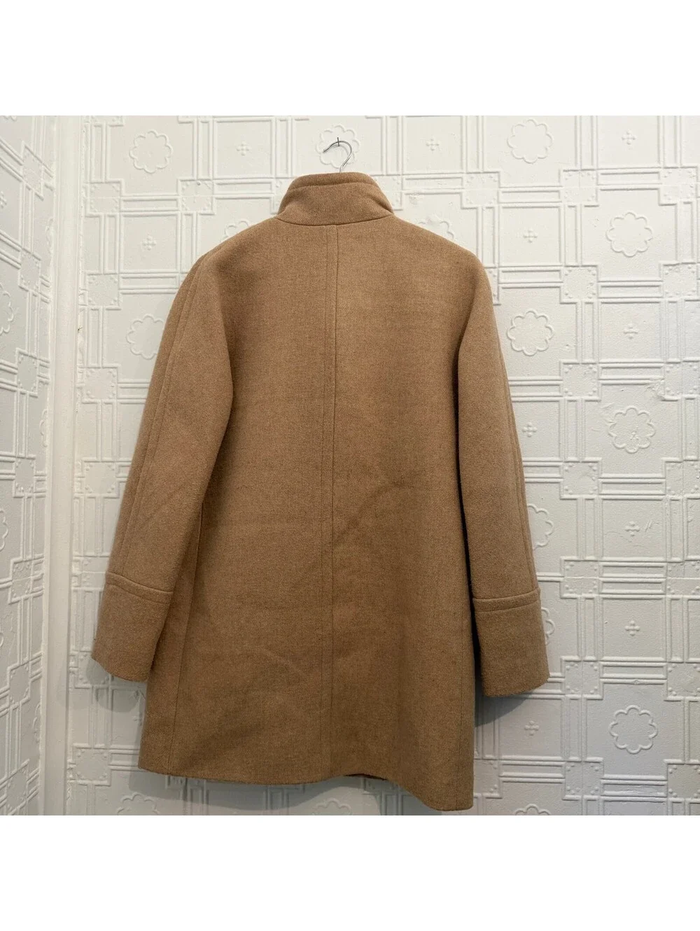 J.Crew Italian Stadium Cloth Wool Lodge Coat Camel Tan Zip Up Jacket - Size 8
